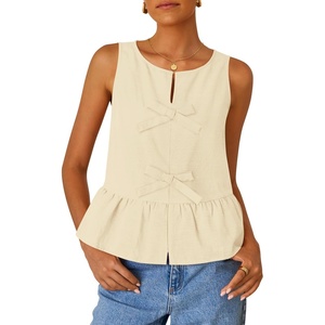 image:imageZESICA Womens Summer Sleeveless Tie Front Peplum Tank TopsApricot