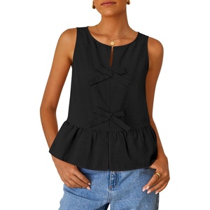 image:imageZESICA Womens Summer Sleeveless Tie Front Peplum Tank TopsBlack