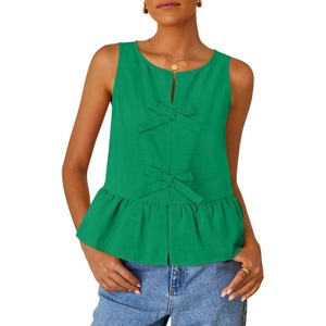 image:imageZESICA Womens Summer Sleeveless Tie Front Peplum Tank TopsGreen