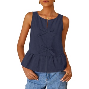 image:imageZESICA Womens Summer Sleeveless Tie Front Peplum Tank TopsNavy
