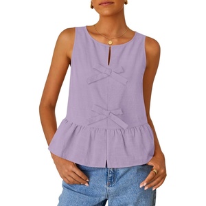 image:imageZESICA Womens Summer Sleeveless Tie Front Peplum Tank TopsPurple