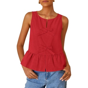image:imageZESICA Womens Summer Sleeveless Tie Front Peplum Tank TopsRed