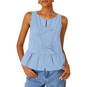 image:imageZESICA Womens Summer Sleeveless Tie Front Peplum Tank TopsSky