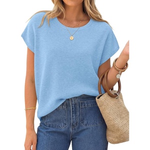 image:imageZESICA Womens Summer Wool Blend Short Sleeve Sweater TopsBlue