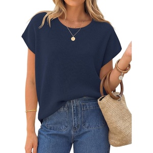 image:imageZESICA Womens Summer Wool Blend Short Sleeve Sweater TopsNavy