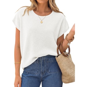 image:imageZESICA Womens Summer Wool Blend Short Sleeve Sweater TopsWhite