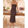 image:imageZESICA 2026 Summer Strapless Floral Cocktail Wedding Guest Dress for WomenBrown