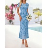 image:imageZESICA Women Summer 2026 Floral Short Sleeve Bodycon Mesh Maxi Formal DressBlue