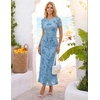image:imageZESICA Women Summer 2026 Floral Short Sleeve Bodycon Mesh Maxi Formal DressBlue