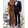 image:imageZESICA Women Summer 2026 Floral Short Sleeve Bodycon Mesh Maxi Formal DressBrown