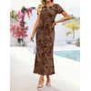 image:imageZESICA Women Summer 2026 Floral Short Sleeve Bodycon Mesh Maxi Formal DressBrown