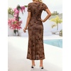 image:imageZESICA Women Summer 2026 Floral Short Sleeve Bodycon Mesh Maxi Formal DressBrown