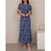 image:imageZESICA Women Summer 2026 Floral Short Sleeve Bodycon Mesh Maxi Formal DressDustyblue