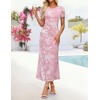 image:imageZESICA Women Summer 2026 Floral Short Sleeve Bodycon Mesh Maxi Formal DressLight Pink