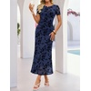 image:imageZESICA Women Summer 2026 Floral Short Sleeve Bodycon Mesh Maxi Formal DressNavy