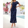 image:imageZESICA Women Summer 2026 Floral Short Sleeve Bodycon Mesh Maxi Formal DressNavy