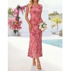 image:imageZESICA Women Summer 2026 Floral Short Sleeve Bodycon Mesh Maxi Formal DressPink