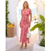 image:imageZESICA Women Summer 2026 Floral Short Sleeve Bodycon Mesh Maxi Formal DressPink