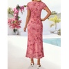 image:imageZESICA Women Summer 2026 Floral Short Sleeve Bodycon Mesh Maxi Formal DressPink