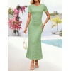 image:imageZESICA Women Summer 2026 Floral Short Sleeve Bodycon Mesh Maxi Formal DressSage