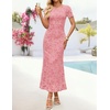 image:imageZESICA Women Summer 2026 Floral Short Sleeve Bodycon Mesh Maxi Formal DressShrimp Pink