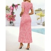 image:imageZESICA Women Summer 2026 Floral Short Sleeve Bodycon Mesh Maxi Formal DressShrimp Pink