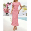 image:imageZESICA Women Summer 2026 Floral Short Sleeve Bodycon Mesh Maxi Formal DressShrimp Pink