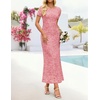 image:imageZESICA Women Summer 2026 Floral Short Sleeve Bodycon Mesh Maxi Formal DressShrimp Pink