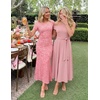 image:imageZESICA Women Summer 2026 Floral Short Sleeve Bodycon Mesh Maxi Formal DressShrimp Pink