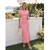 image:imageZESICA Women Summer 2026 Floral Short Sleeve Bodycon Mesh Maxi Formal DressShrimp Pink