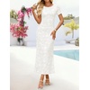 image:imageZESICA Women Summer 2026 Floral Short Sleeve Bodycon Mesh Maxi Formal DressWhite