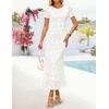 image:imageZESICA Women Summer 2026 Floral Short Sleeve Bodycon Mesh Maxi Formal DressWhite