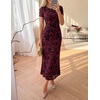 image:imageZESICA Women Summer 2026 Floral Short Sleeve Bodycon Mesh Maxi Formal DressWine