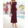 image:imageZESICA Women Summer 2026 Floral Short Sleeve Bodycon Mesh Maxi Formal DressWine