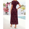 image:imageZESICA Women Summer 2026 Floral Short Sleeve Bodycon Mesh Maxi Formal DressWine