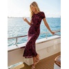 image:imageZESICA Women Summer 2026 Floral Short Sleeve Bodycon Mesh Maxi Formal DressWine