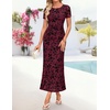 image:imageZESICA Women Summer 2026 Floral Short Sleeve Bodycon Mesh Maxi Formal DressWine