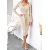 image:imageZESICA Womens 2026 Fall Long Sleeve Bodycon Midi Sweater DressApricot