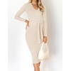 image:imageZESICA Womens 2026 Fall Long Sleeve Bodycon Midi Sweater DressApricot
