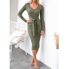 image:imageZESICA Womens 2026 Fall Long Sleeve Bodycon Midi Sweater DressArmygreen