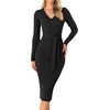 image:imageZESICA Womens 2026 Fall Long Sleeve Bodycon Midi Sweater DressBlack