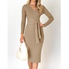 image:imageZESICA Womens 2026 Fall Long Sleeve Bodycon Midi Sweater DressKhaki