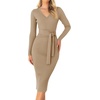 image:imageZESICA Womens 2026 Fall Long Sleeve Bodycon Midi Sweater DressKhaki
