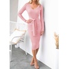 image:imageZESICA Womens 2026 Fall Long Sleeve Bodycon Midi Sweater DressPink