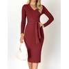 image:imageZESICA Womens 2026 Fall Long Sleeve Bodycon Midi Sweater DressRed