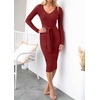 image:imageZESICA Womens 2026 Fall Long Sleeve Bodycon Midi Sweater DressRed