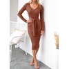 image:imageZESICA Womens 2026 Fall Long Sleeve Bodycon Midi Sweater DressRedbrown