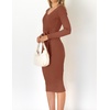 image:imageZESICA Womens 2026 Fall Long Sleeve Bodycon Midi Sweater DressRedbrown