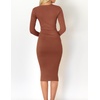 image:imageZESICA Womens 2026 Fall Long Sleeve Bodycon Midi Sweater DressRedbrown