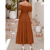 image:imageZESICA Womens 2026 Summer Off Shoulder Boho Maxi DressCaramel